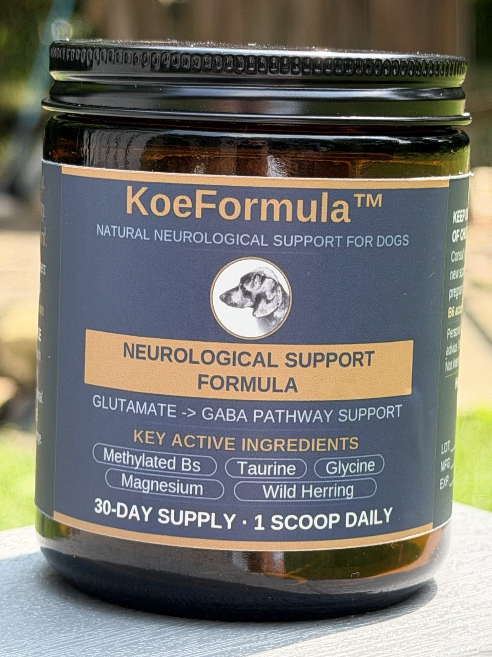 KoeFormula Powder — amber glass jar